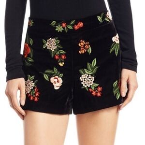 Alice + Olivia Shorts Black Velvet Floral Embroidered